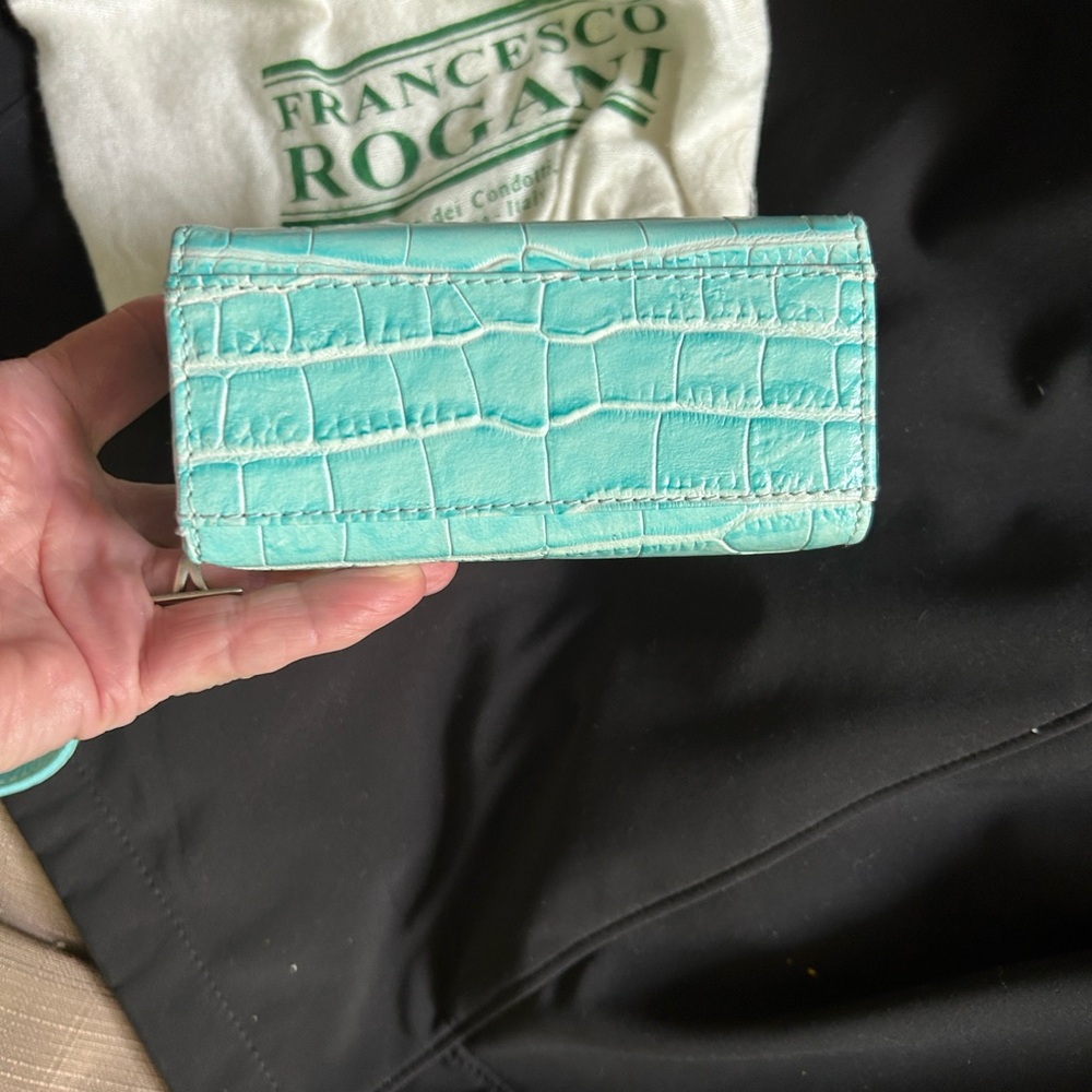 Mini Croc-Embossed Crossbody Bag in Aqua - Picture 5 of 9